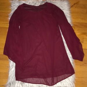 Shear maroon bell sleeve flowy dress